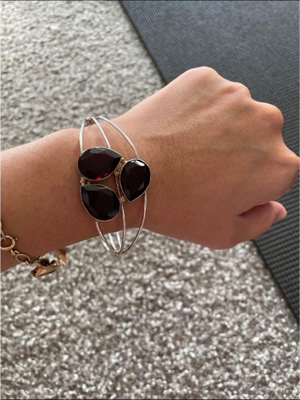 sterling Silver Bracelet with Deep Garnet Teardrop Stones -